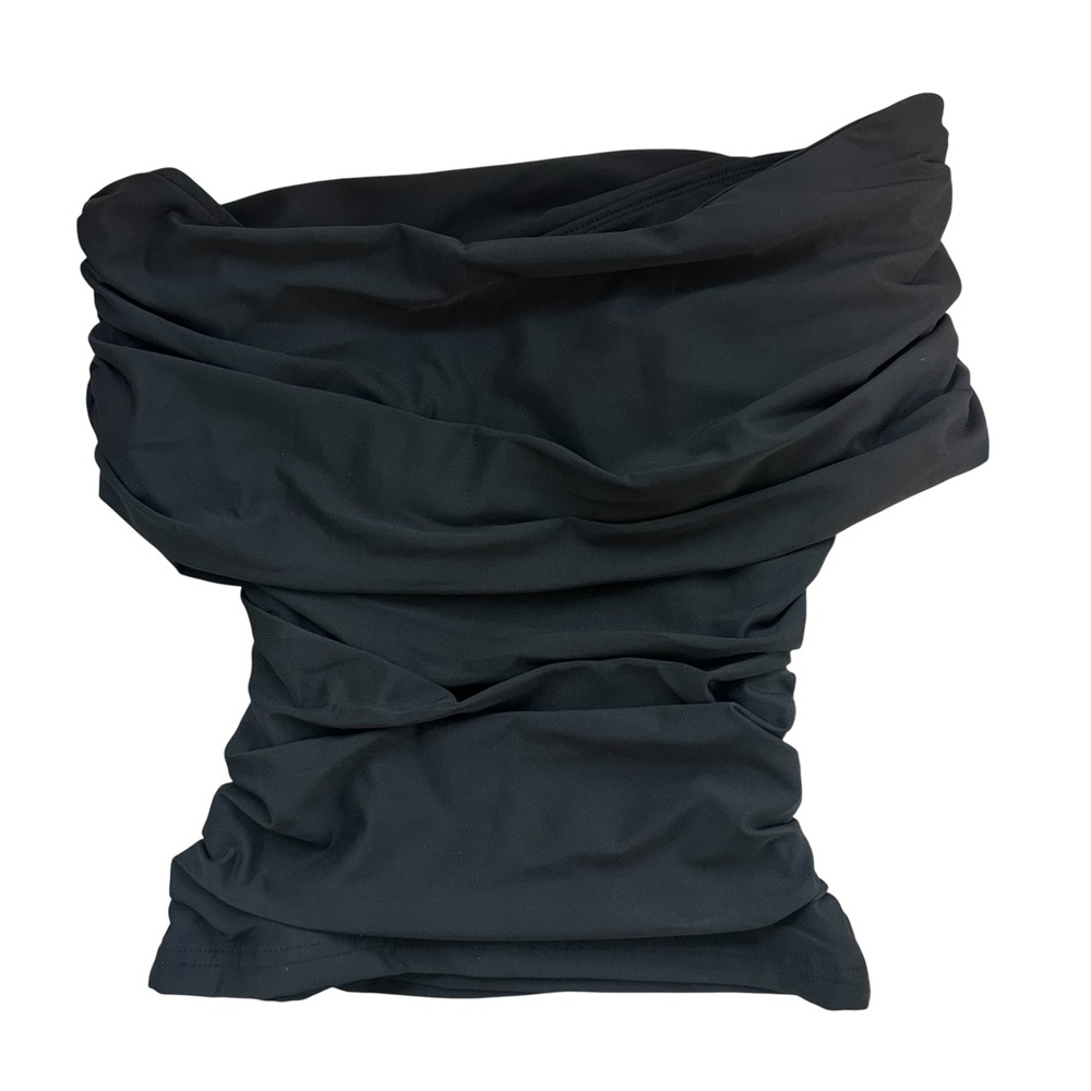 Black Off-the-Shoulder Ruched Top – Draped Bardot Evening Blouse